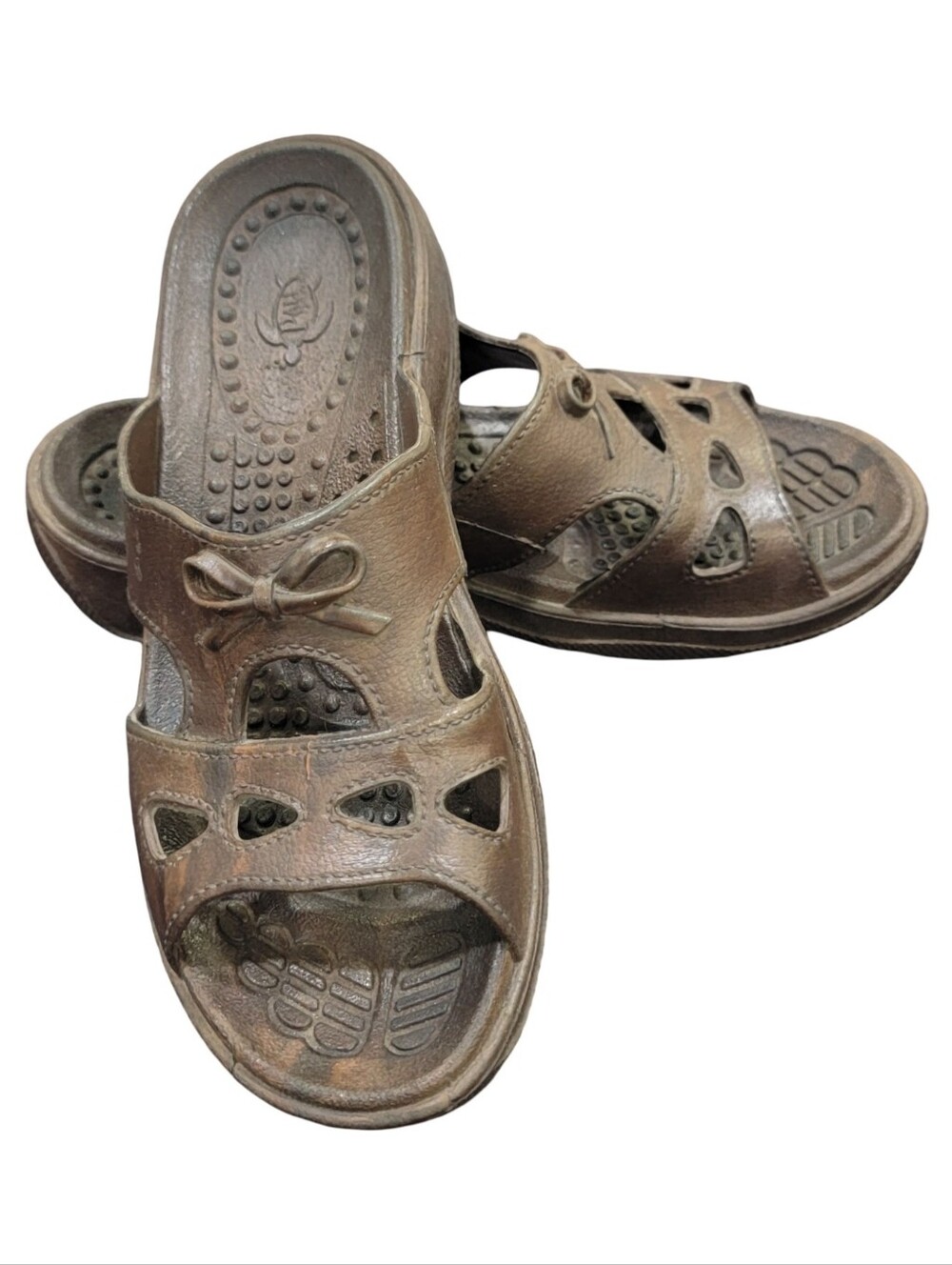 Pali Hawaii Women’s Bow Wedge Slip-On Sandals Brown Comfort M-172
